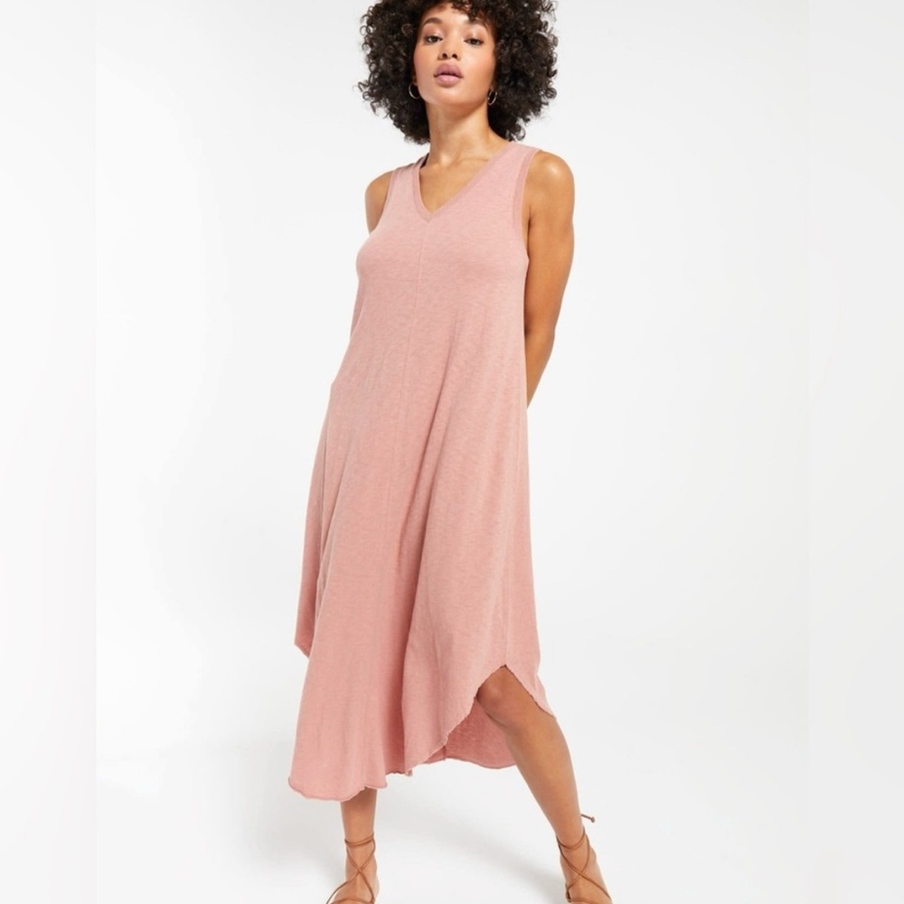 Z Supply Women's light Pink v neck Sleeveless Reverie Midi‎ Dress size L EUC
